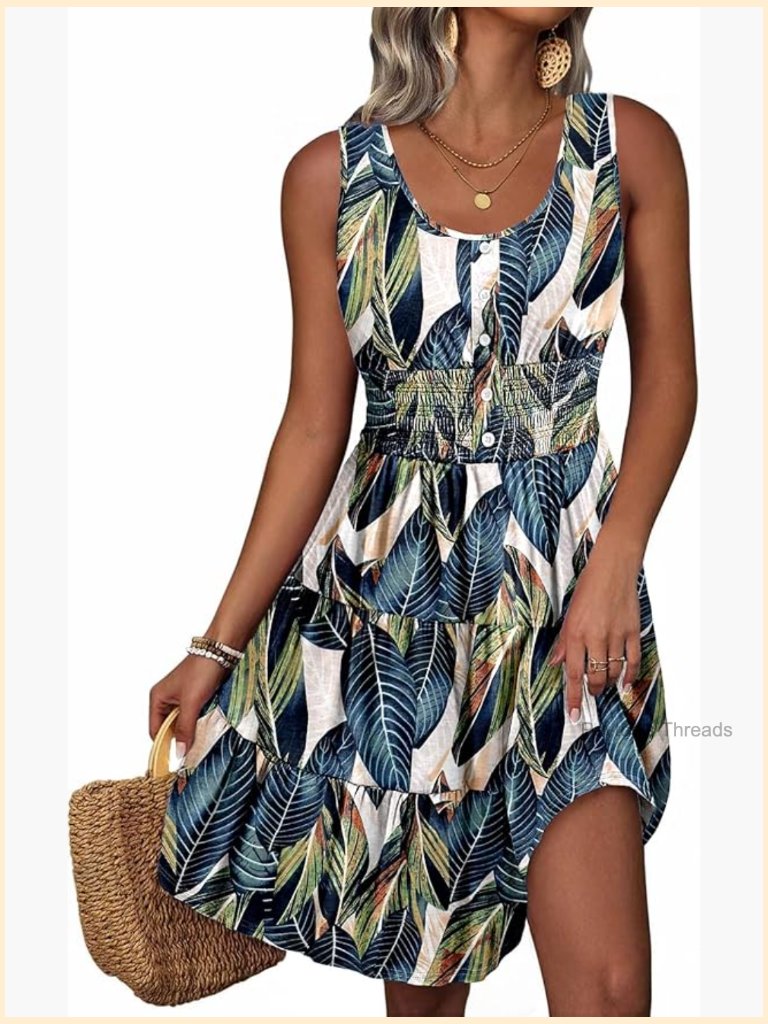 Sleeveless Smocked Sundress Elastic Waist Ruffle Tiered Mini Dress Casual